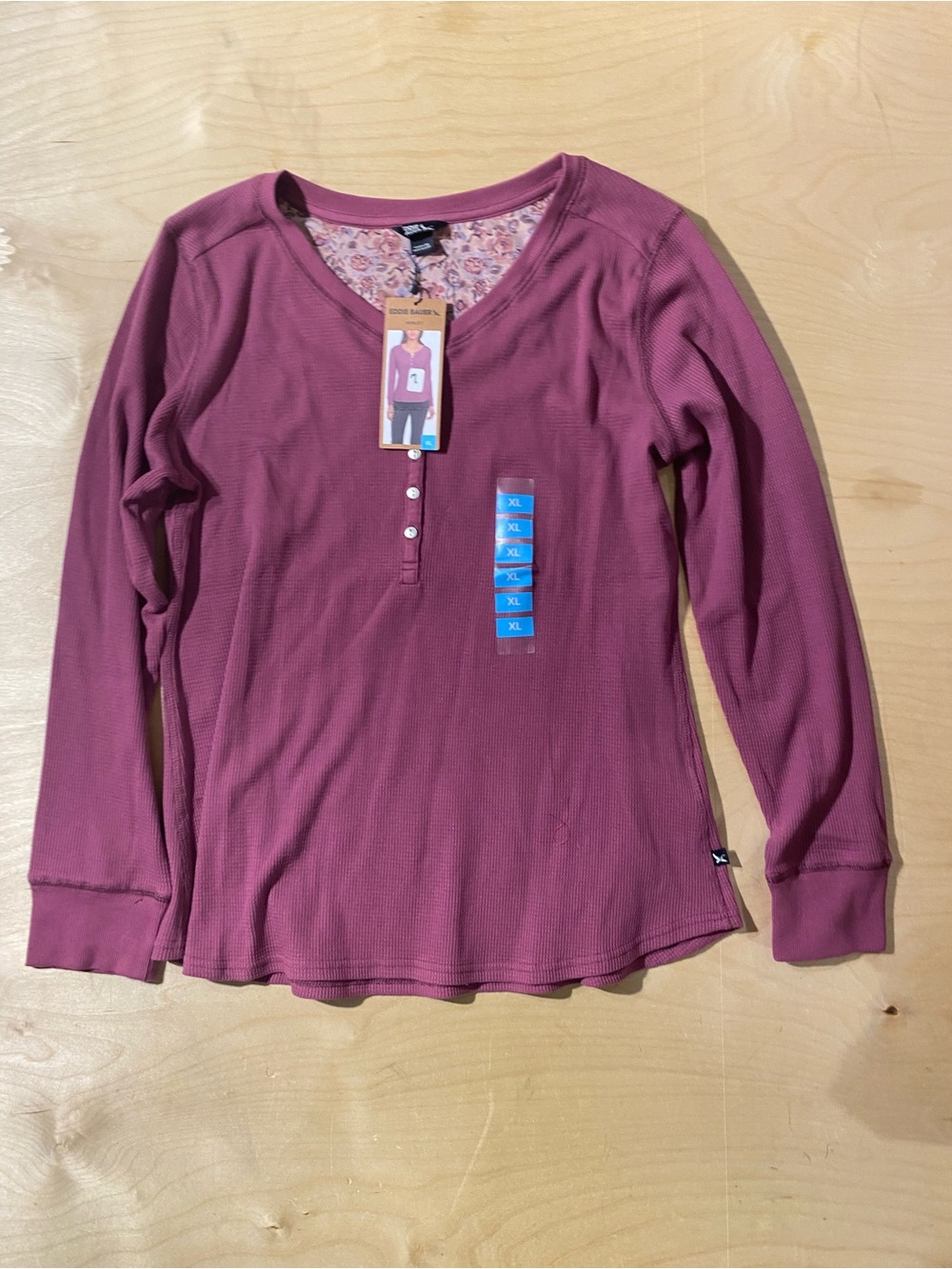 Eddie Bauer Mauve Pink Long-Sleeve Henley Ribbed Top XL (AS)
